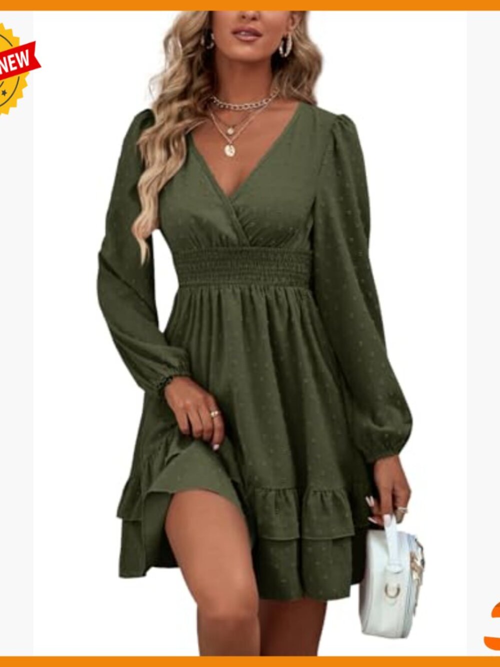 Long Sleeve Wrap Mini Dress with Ruffle Hem Swiss Dots Fabric - Picture 3 of 7